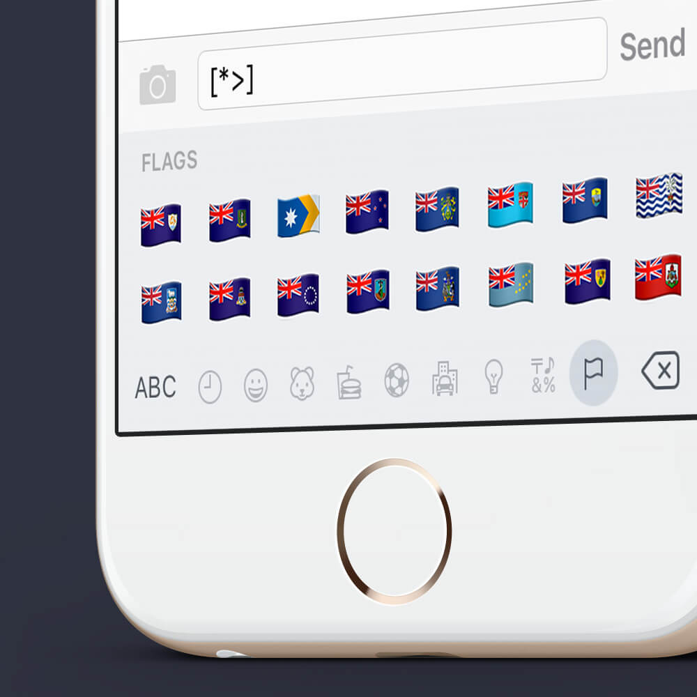 A phone displays the Unity Flag clearly as an emoj